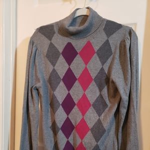 SONOMA Lifestyle Gray Turtleneck Sweater with Argyle- bell sleeves size XL